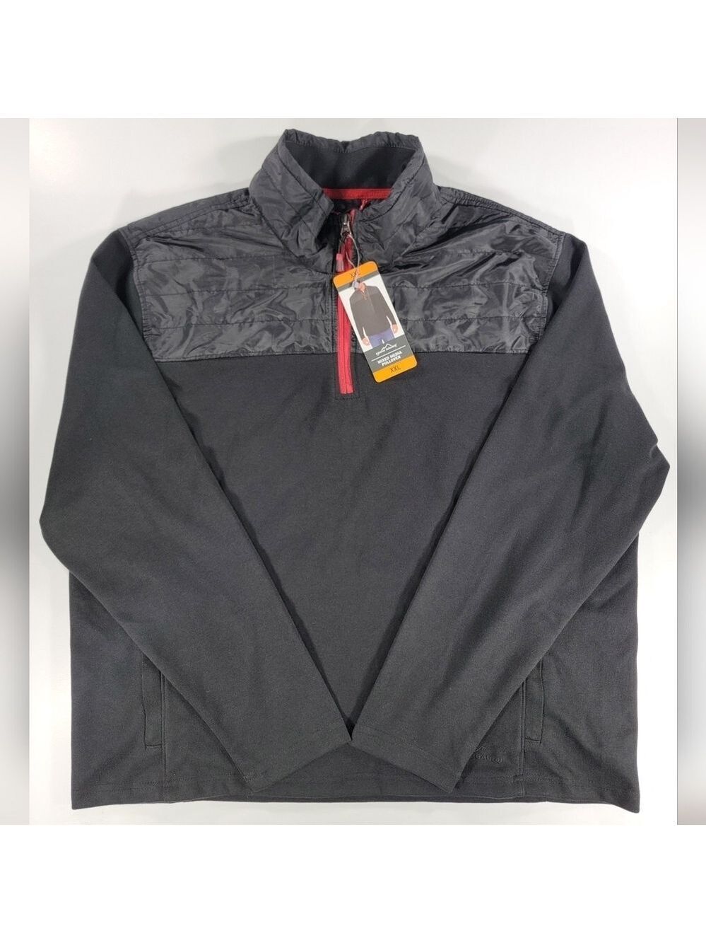 NEW EDDIE BAUER MEN'S MIXED MEDIA 1/4 ZIP PULLOVER SWEATER 2XL BLACK NWT OUTDOOR